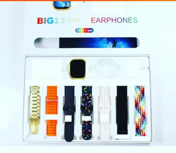 I20 Ultra Max Smart Watch | Premium Quality | 2.3 ” Big Display Screen | Airpods & 7 Straps In Box | 10 In 1 (random Color)
