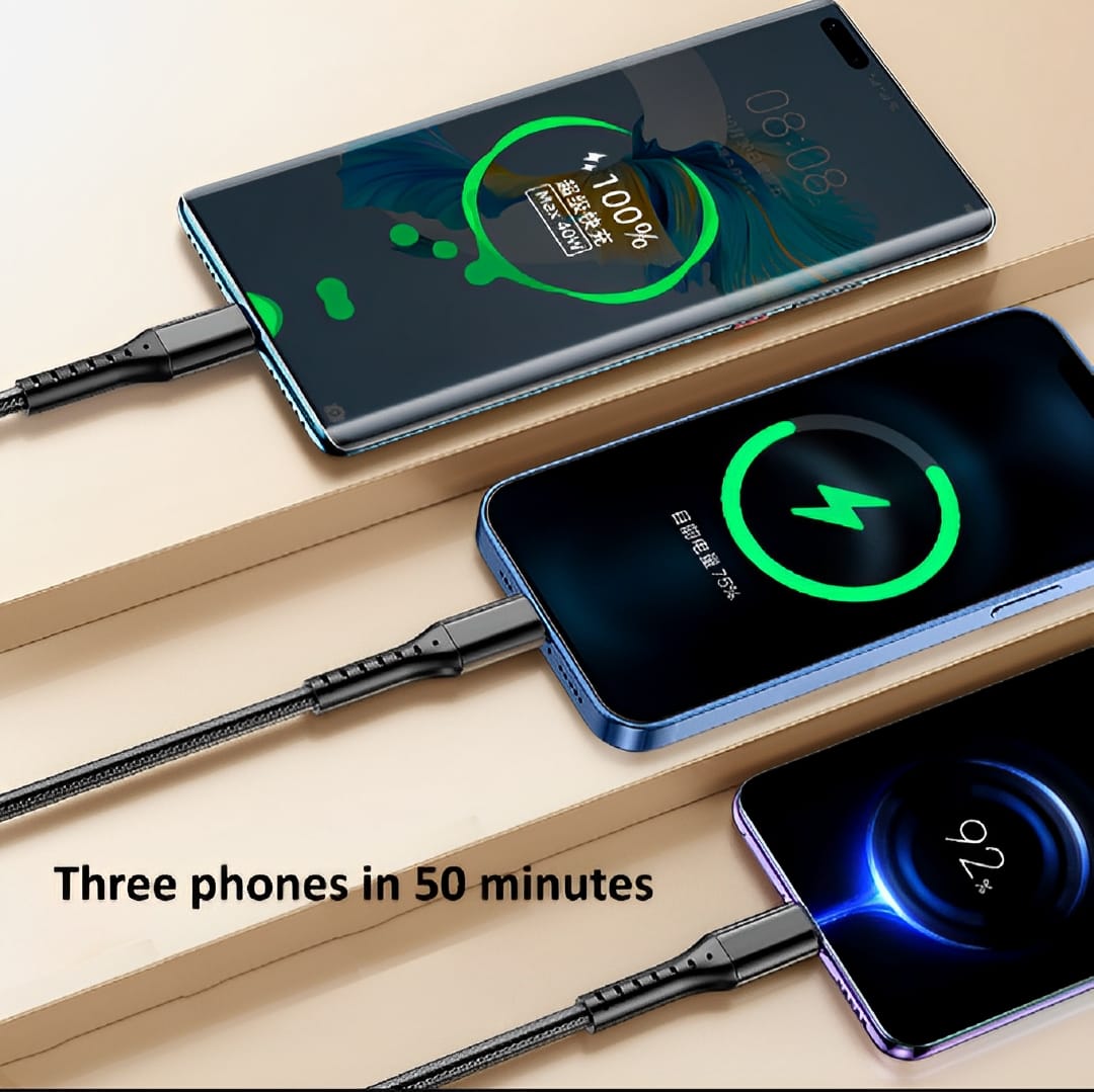 3 In 1 Usb Fast Charging Cable – Lightning, Micro Usb & Type-c | Compatible With Iphone, Android, Xiaomi, Huawei, Samsung, Ipad
