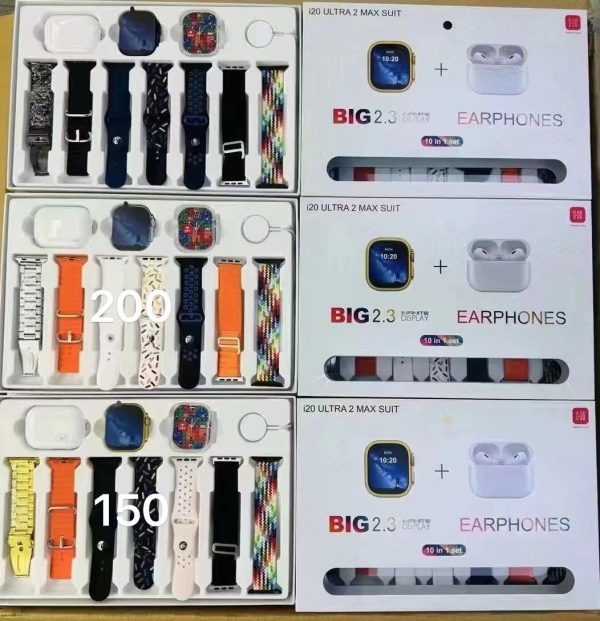 I20 Ultra Max Smart Watch | Premium Quality | 2.3 ” Big Display Screen | Airpods & 7 Straps In Box | 10 In 1 (random Color)