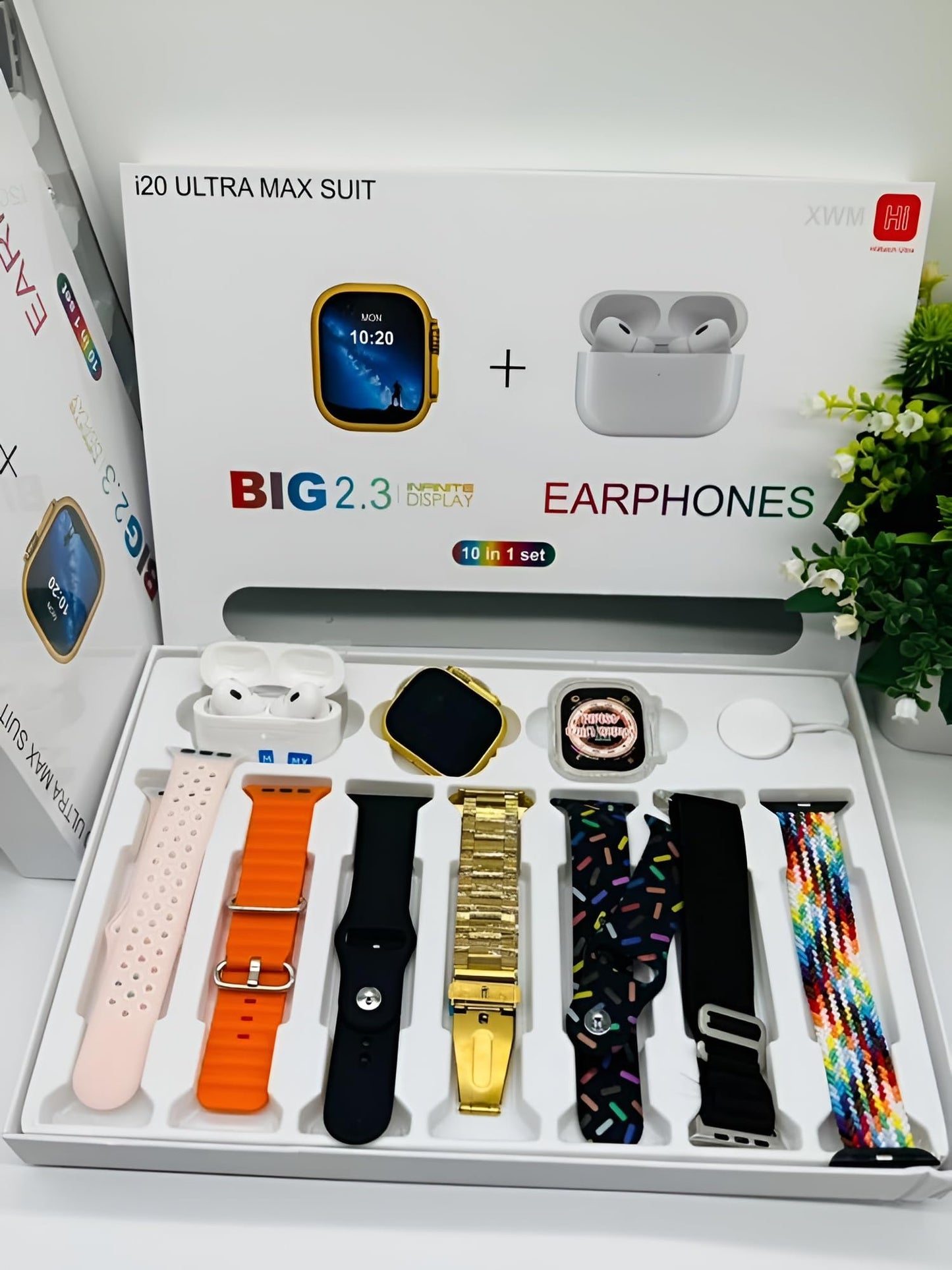I20 Ultra Max Smart Watch | Premium Quality | 2.3 ” Big Display Screen | Airpods & 7 Straps In Box | 10 In 1 (random Color)